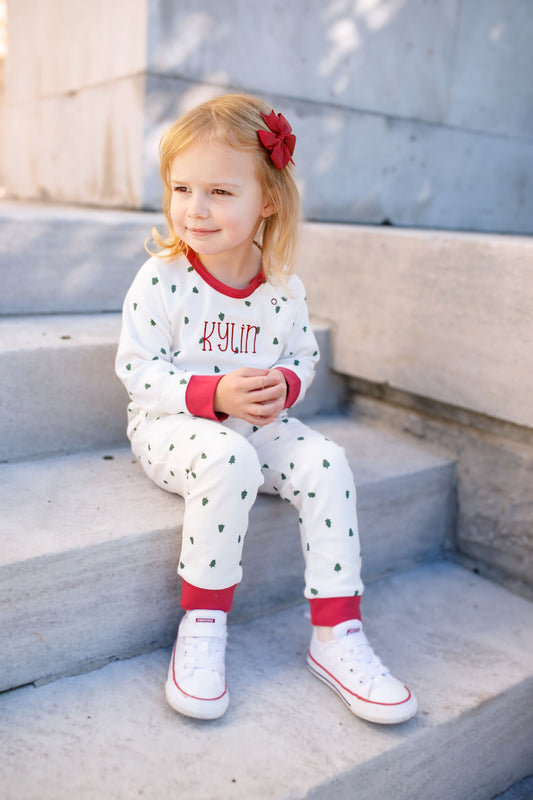 Custom Embroidered Tiny Trees Christmas Organic Cotton Set