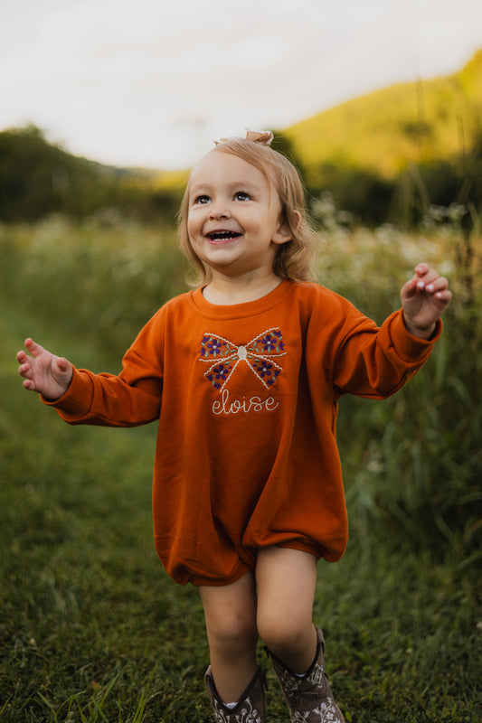 Custom Embroidered Orange Crewneck Sweatshirt or Romper - Floral Bow or other Halloween