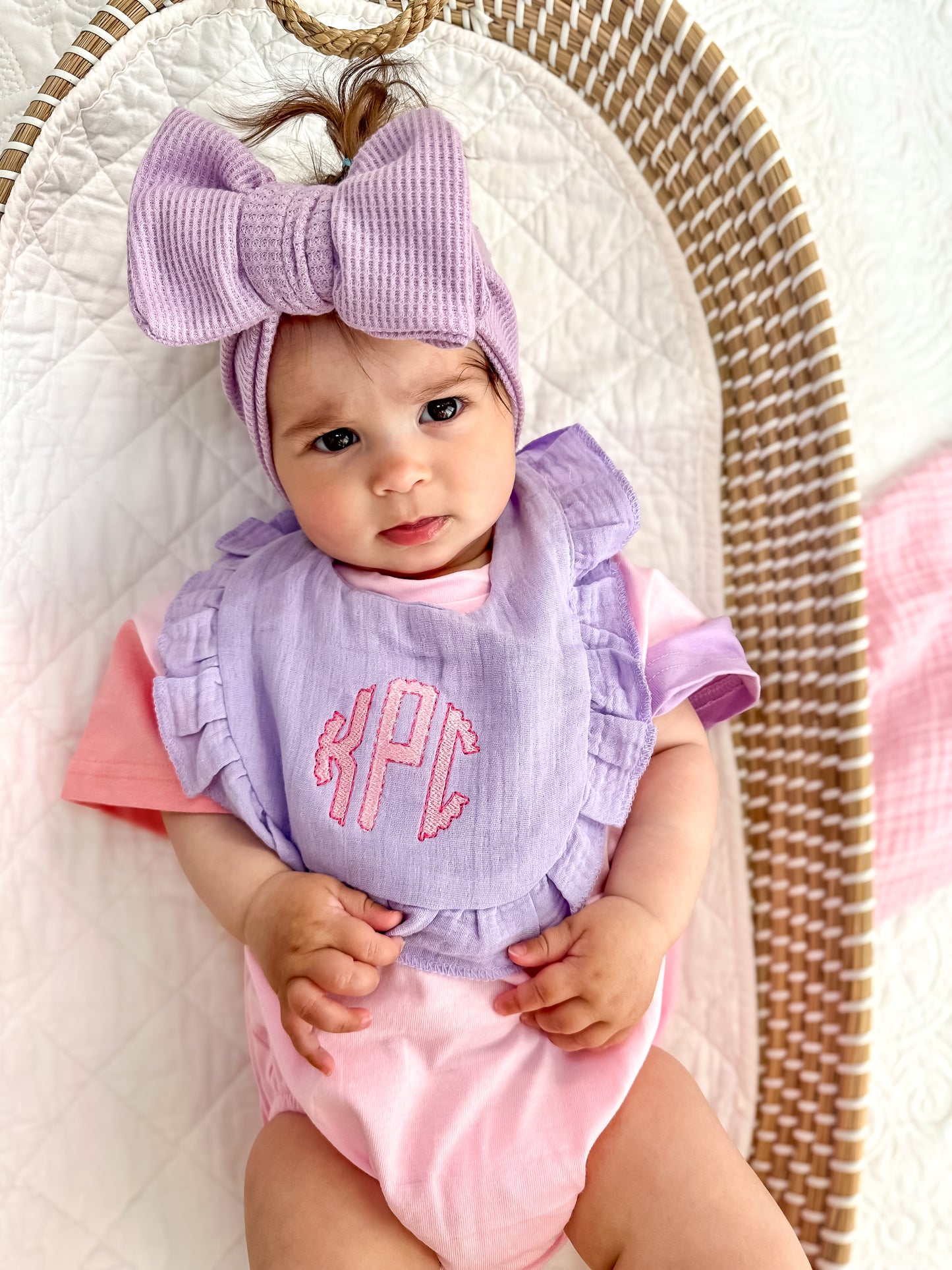 Custom Embroidered Ruffled Muslin Bib - more colors