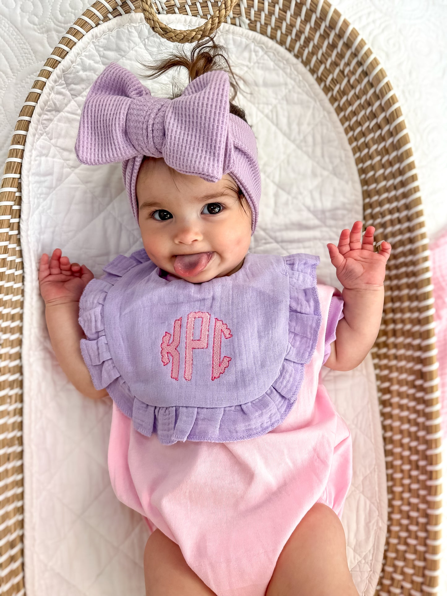 Custom Embroidered Ruffled Muslin Bib - more colors