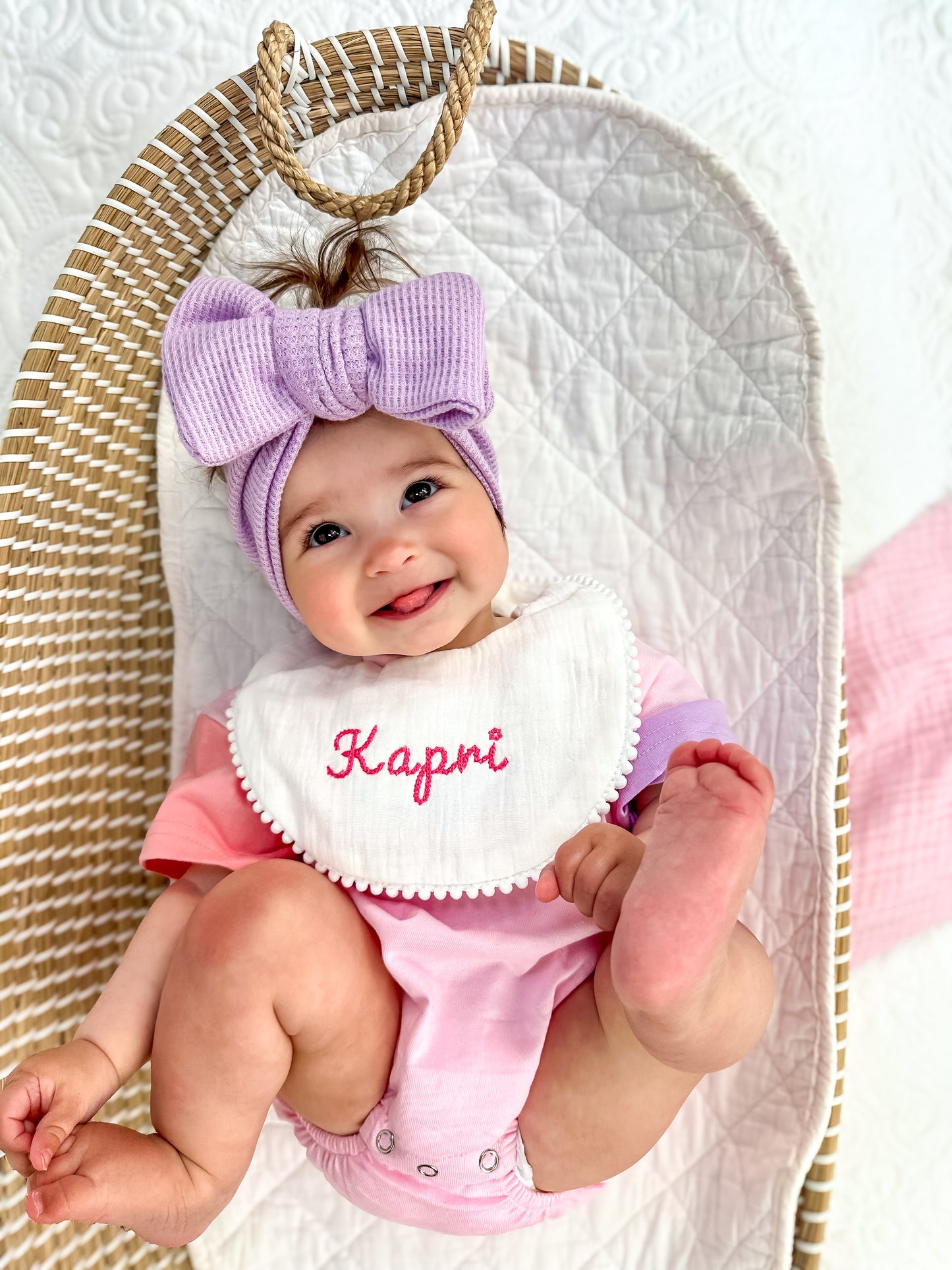 Custom Embroidered Ruffled Muslin Bib - more colors