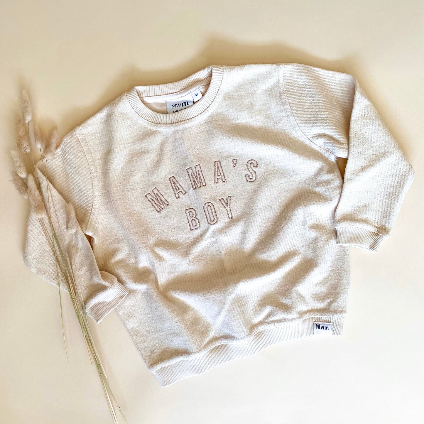 Mama's Boy Embroidered Outline Corded Crewneck - Ivory