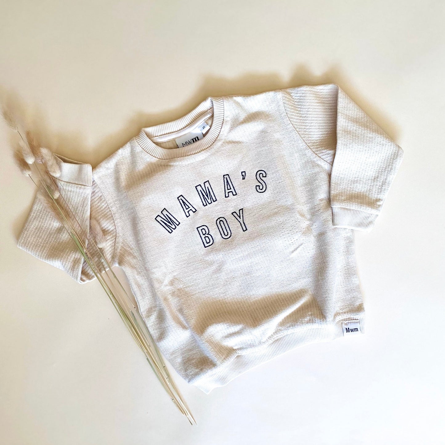 Mama's Boy Embroidered Outline Corded Crewneck - Ivory
