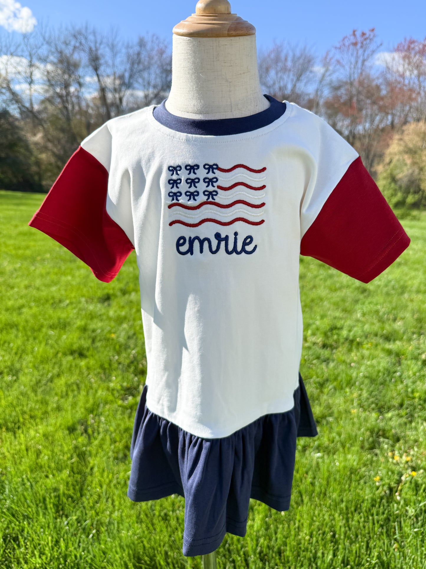 Custom Embroidered 4th of July Colorblock Peplum Set — Bow Flag