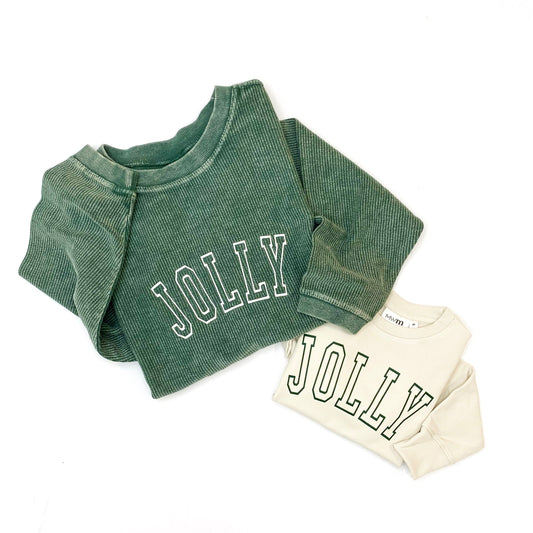 Jolly Outline Embroidered Corded Crewneck - Green