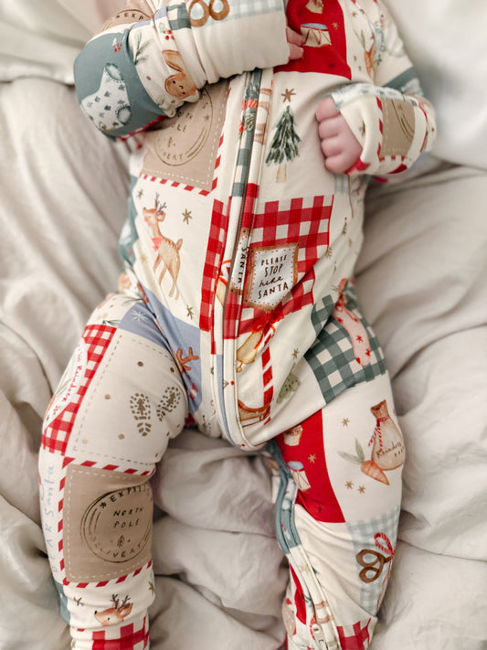 Christmas Patchwork Bamboo Pajamas - Zippy