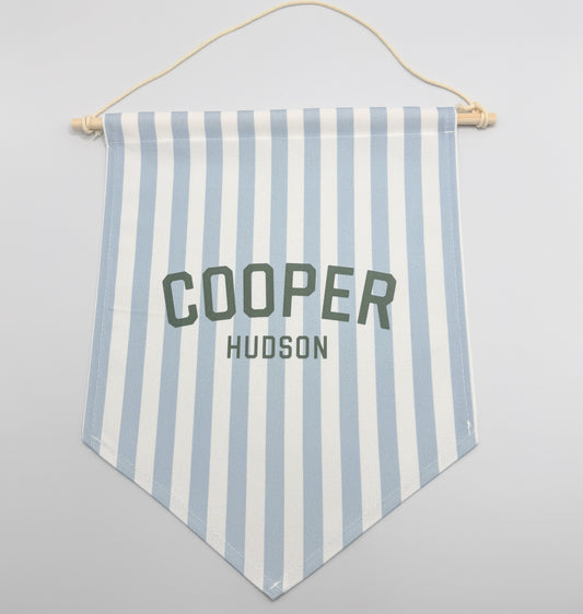 Custom Canvas Name Pennant – Blue Stripe