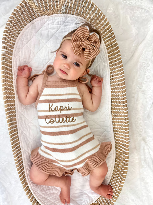 Custom Embroidered Striped Knit Tank Romper