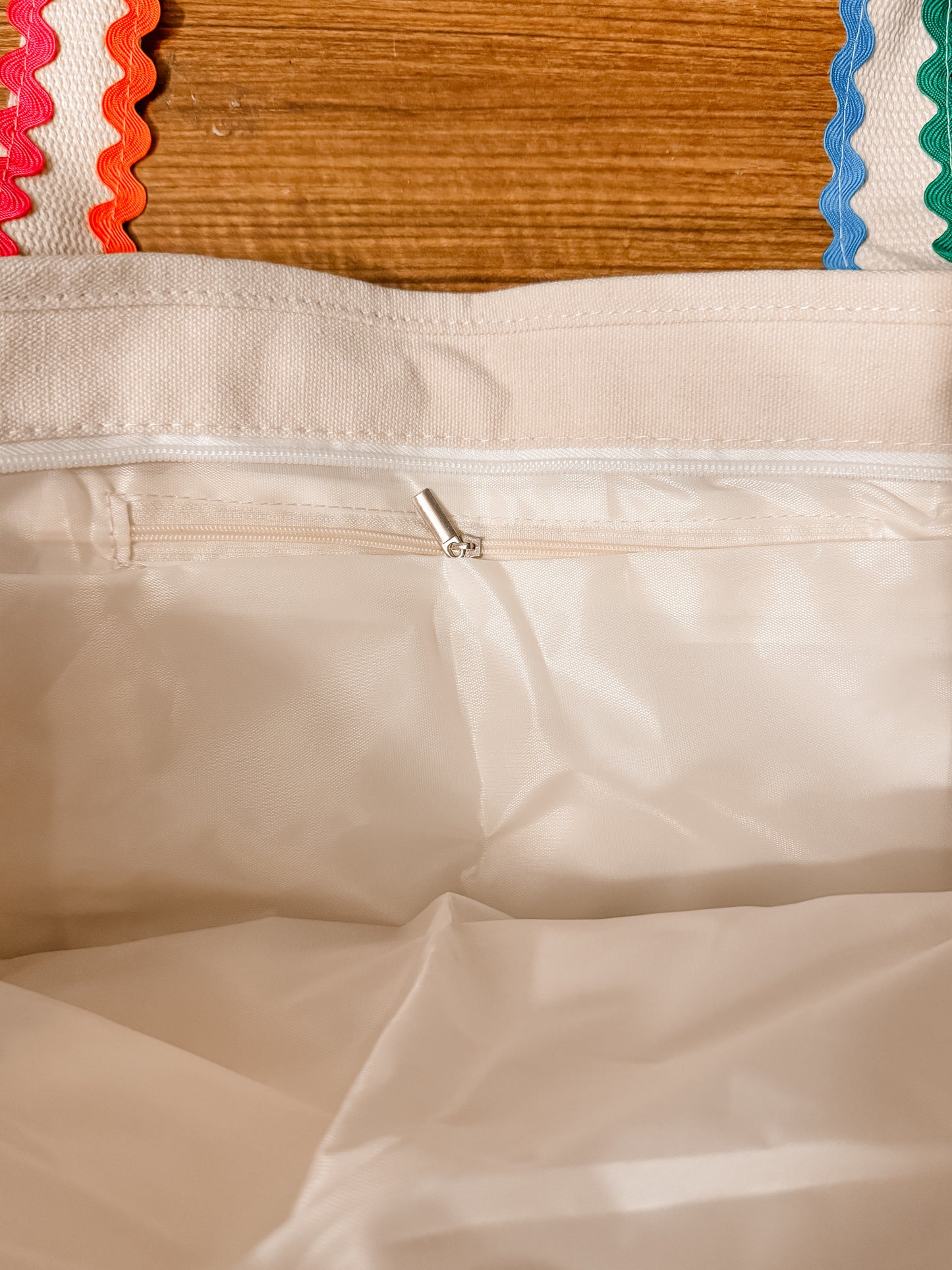 Blank Canvas Ric Rac Tote Bag with Zippered Pocket