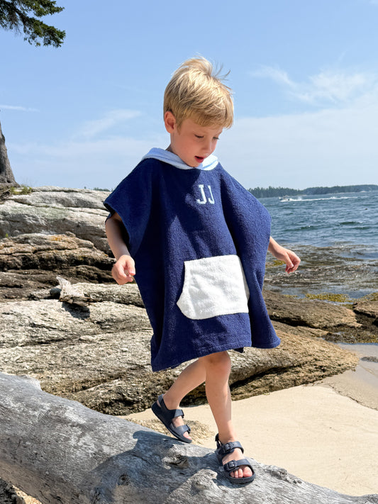 Colorblock Terry Beach Towel Poncho with Optional Custom Embroidery - more colors