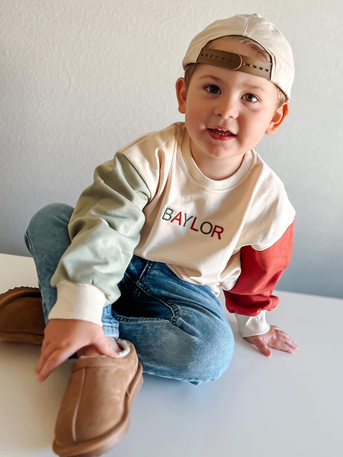 Custom Embroidered Christmas Colorblock Sweatshirt or Romper