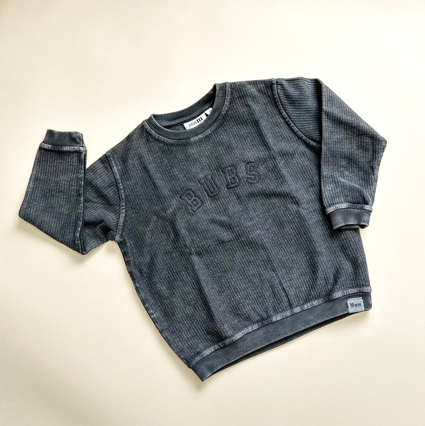 Bubs Black on Black Embroidered Varsity Corded Crewneck
