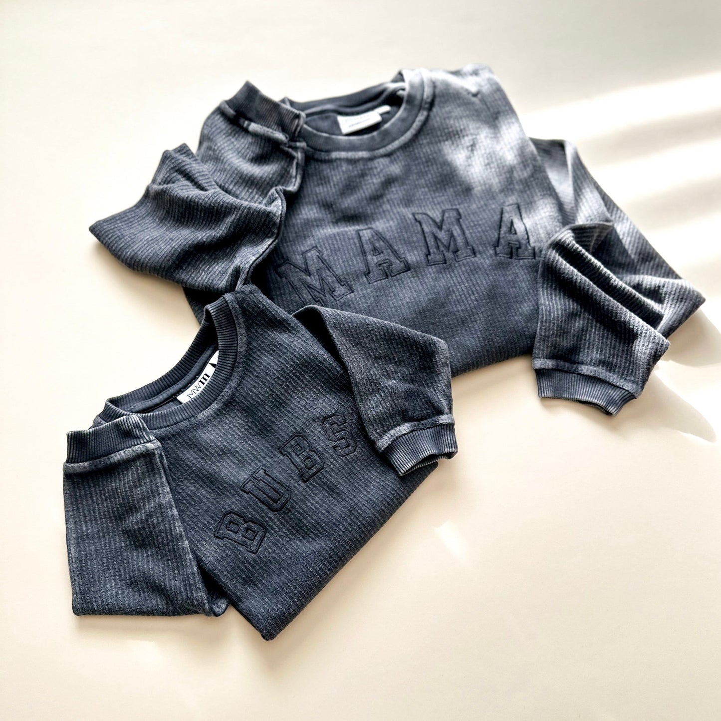 Bubs Black on Black Embroidered Varsity Corded Crewneck