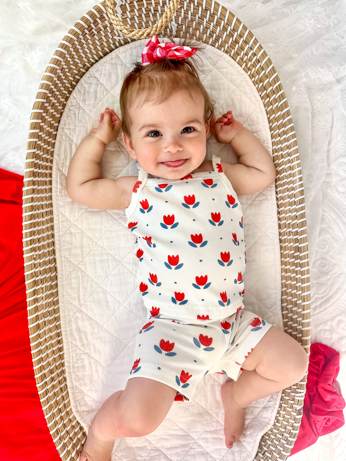Red White & Blue Tulip Ribbed Bamboo 2pc Tank Set