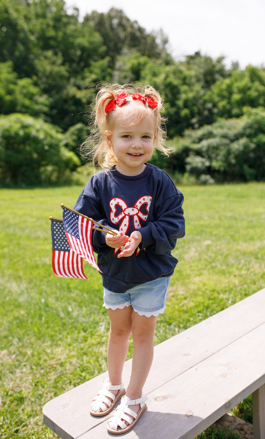 4th of July Tulip Bow Applique Crewneck Sweatshirt