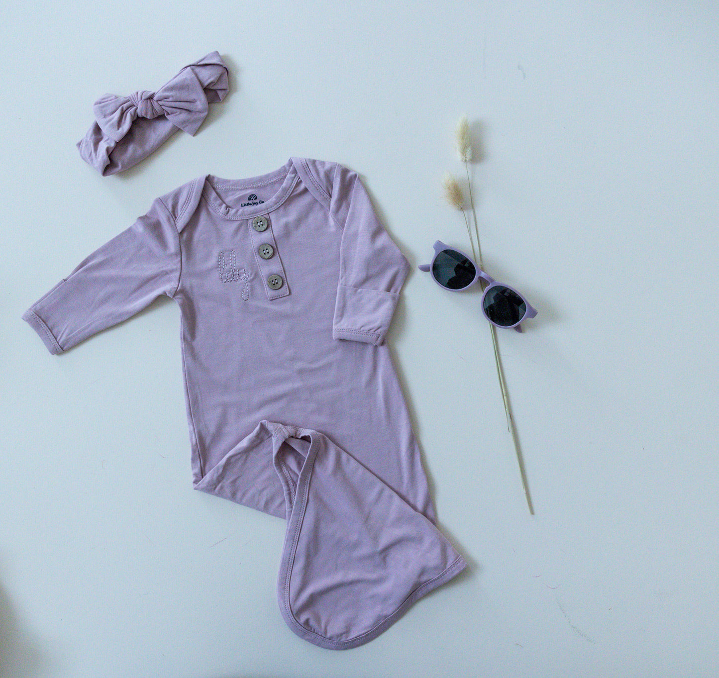 Custom Embroidered Newborn Bamboo Gown & Hat Set