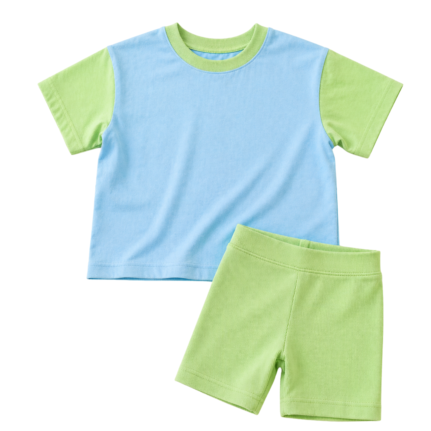Custom Embroidered Colorblock Oversized Tee or Biker Set - Blue & Green