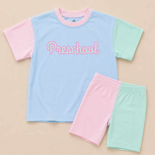 Back to School Girls Colorblock Tee & Bamboo Shorts Set - Grade Level