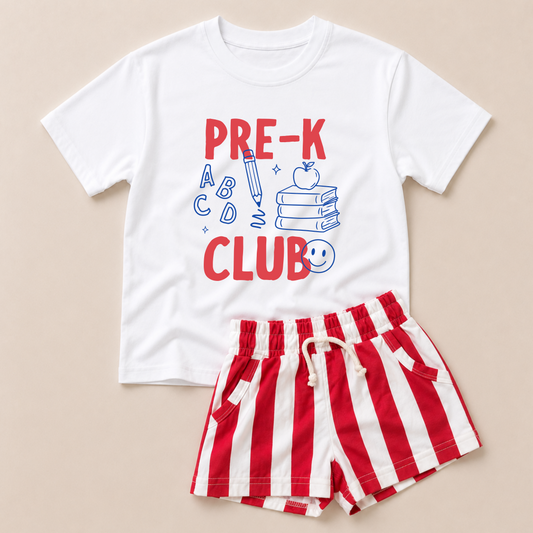 Back to School Club Tee w/Optional Striped Shorts - Grade Level