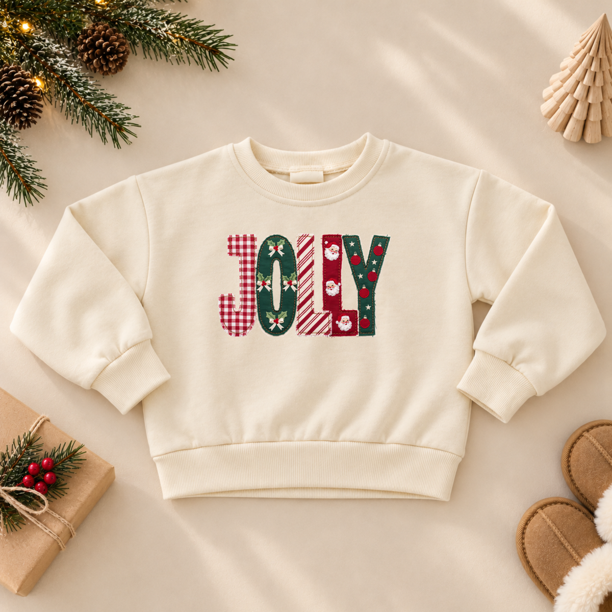 Patchwork Jolly Christmas Sweatshirt or Romper