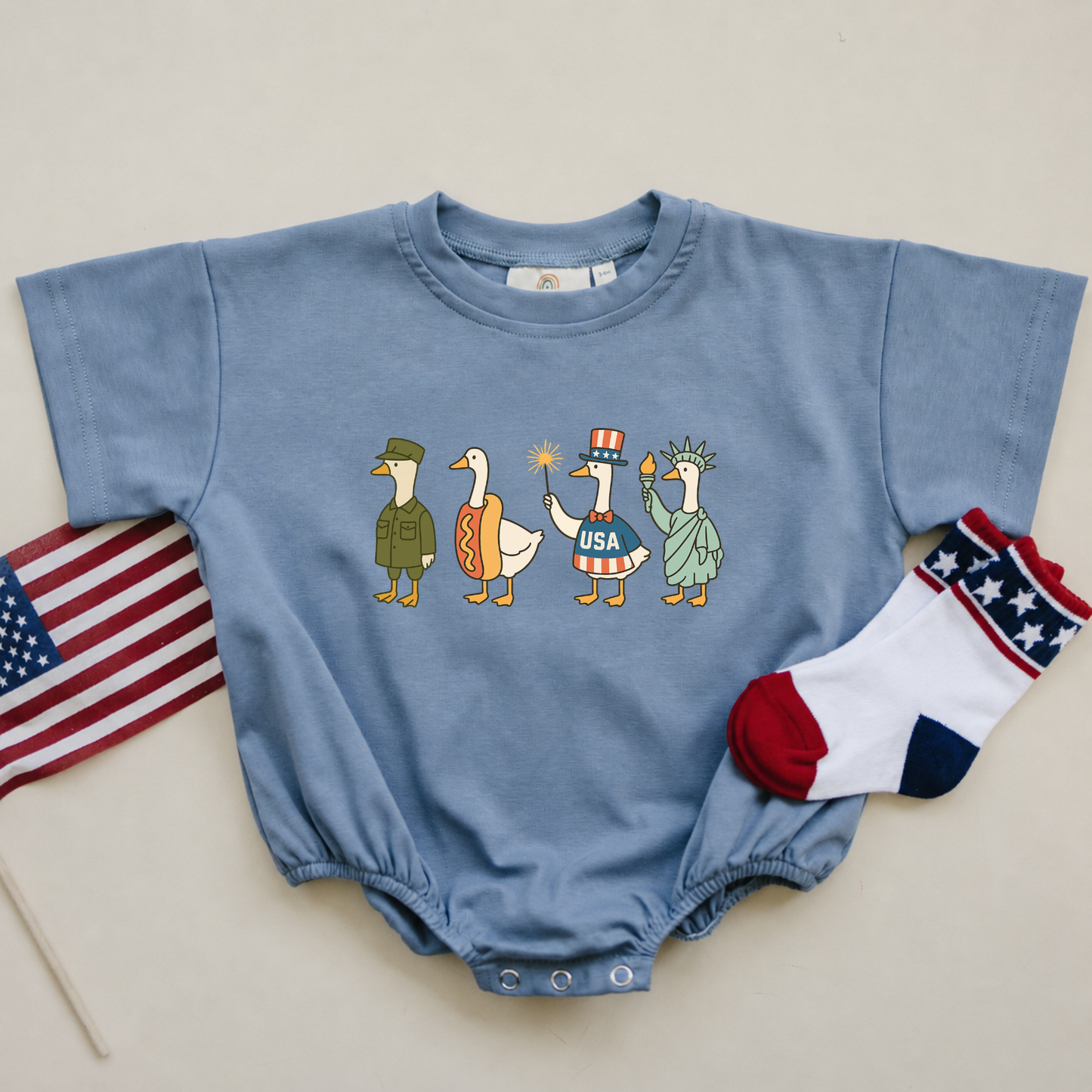 Patriotic Goose 4th of July Tee or Bubble Romper