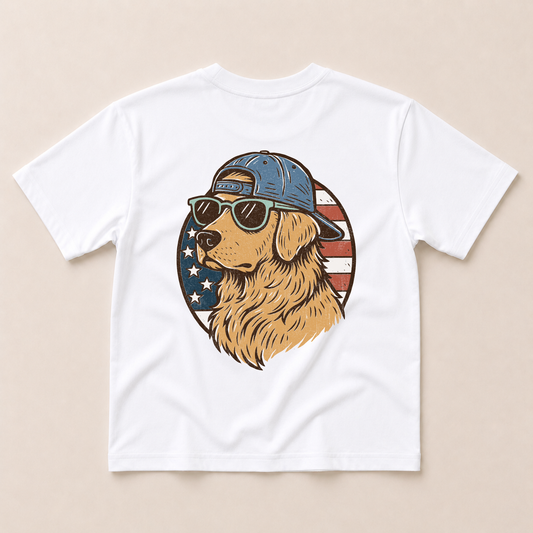 Patriotic Golden Retriever Tee or T-Shirt Romper - more colors