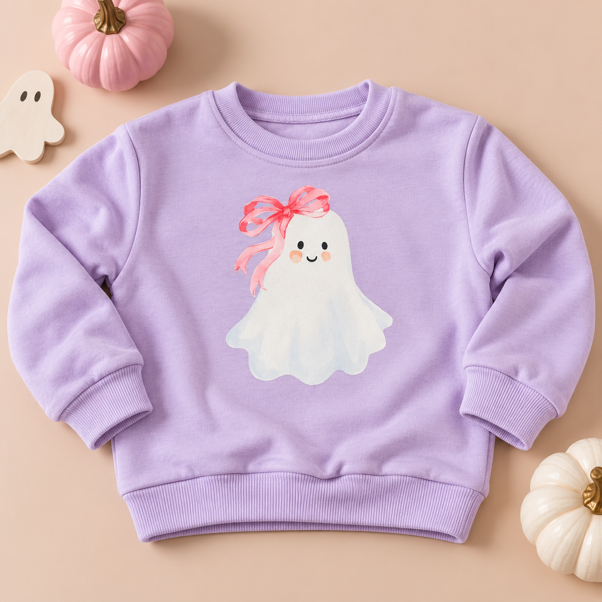 Bow Ghost Halloween Sweatshirt - Bubble Romper or Crewneck