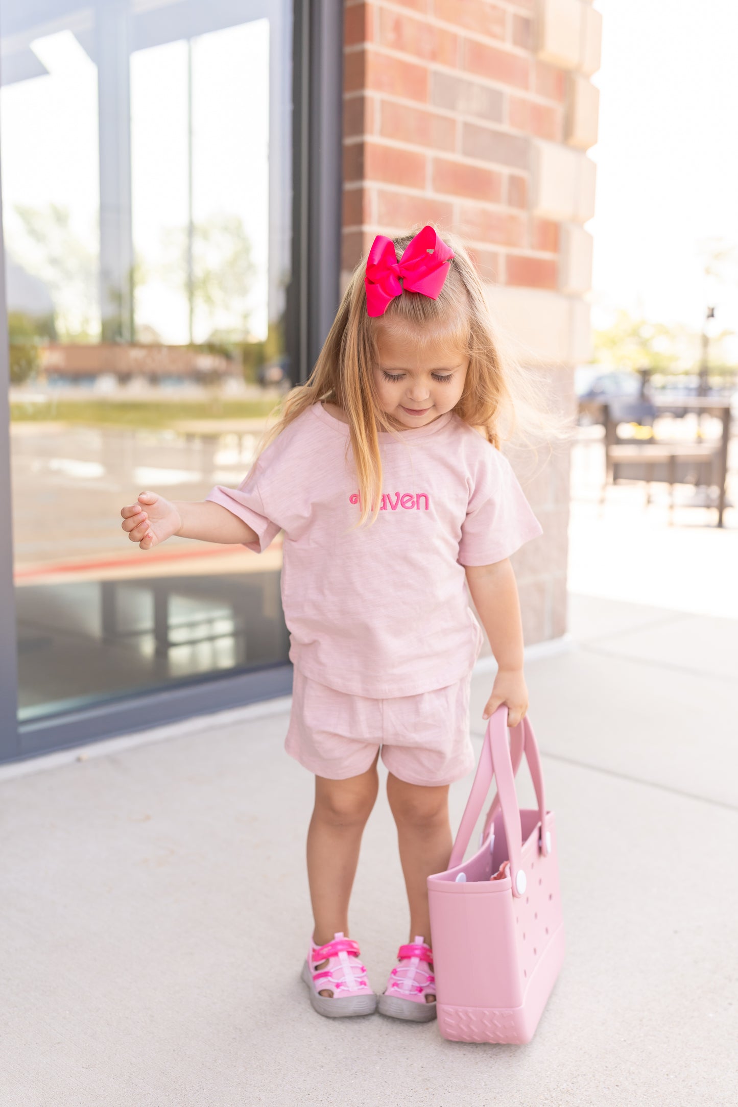 Custom Embroidered Organic Cotton Shorts Set - Pink
