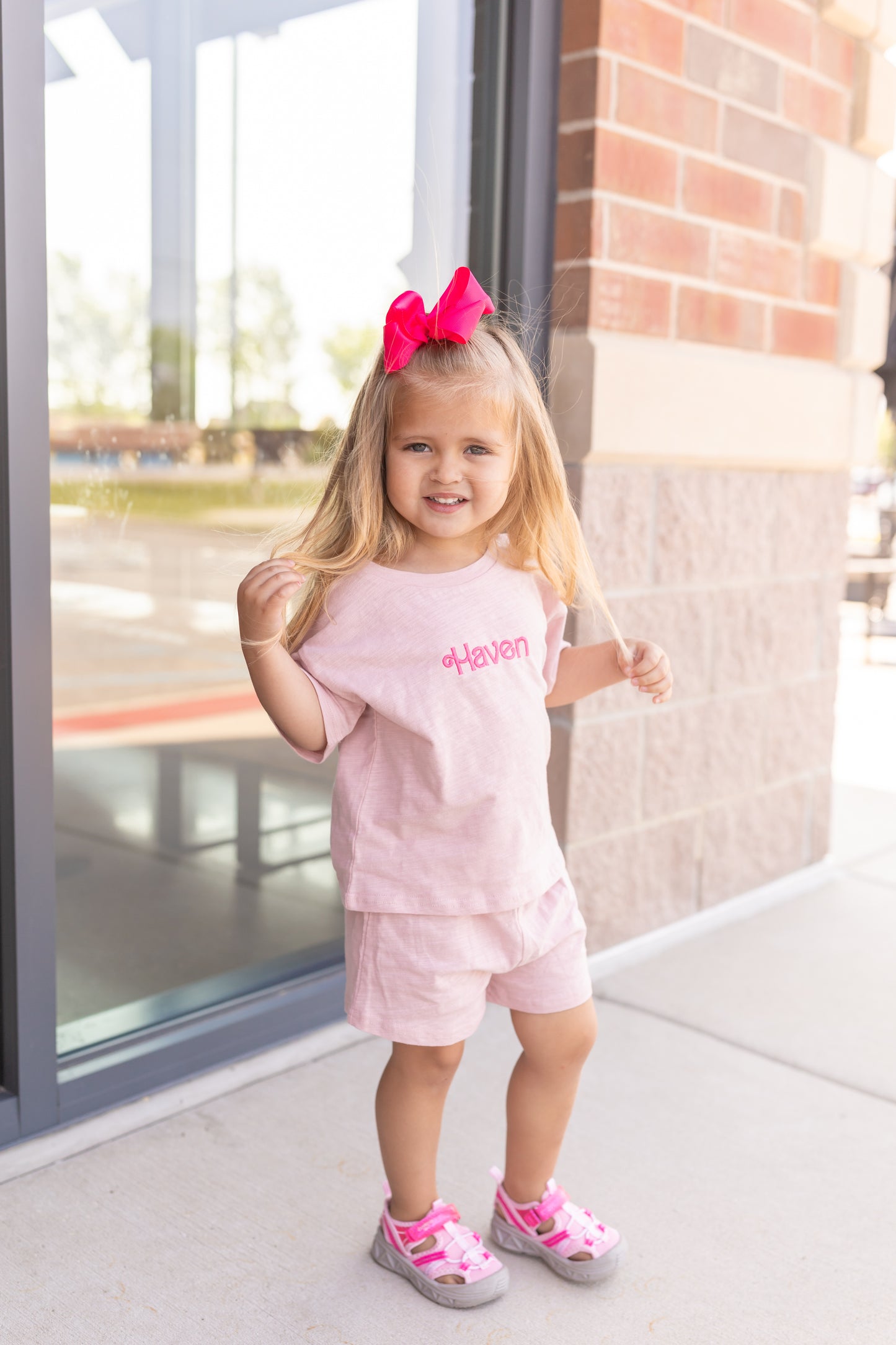 Custom Embroidered Organic Cotton Shorts Set - Pink