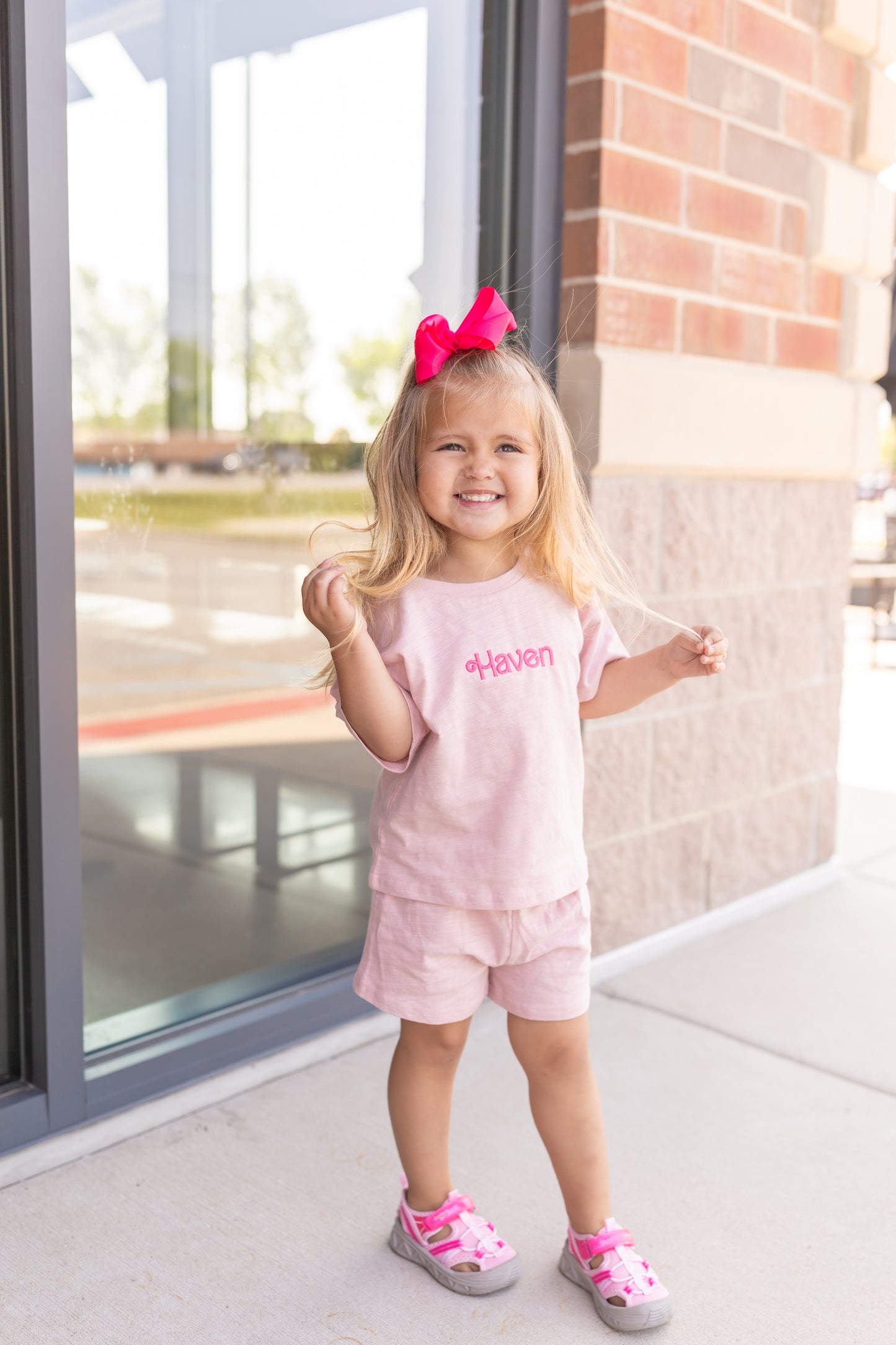 Custom Embroidered Organic Cotton Shorts Set - Pink