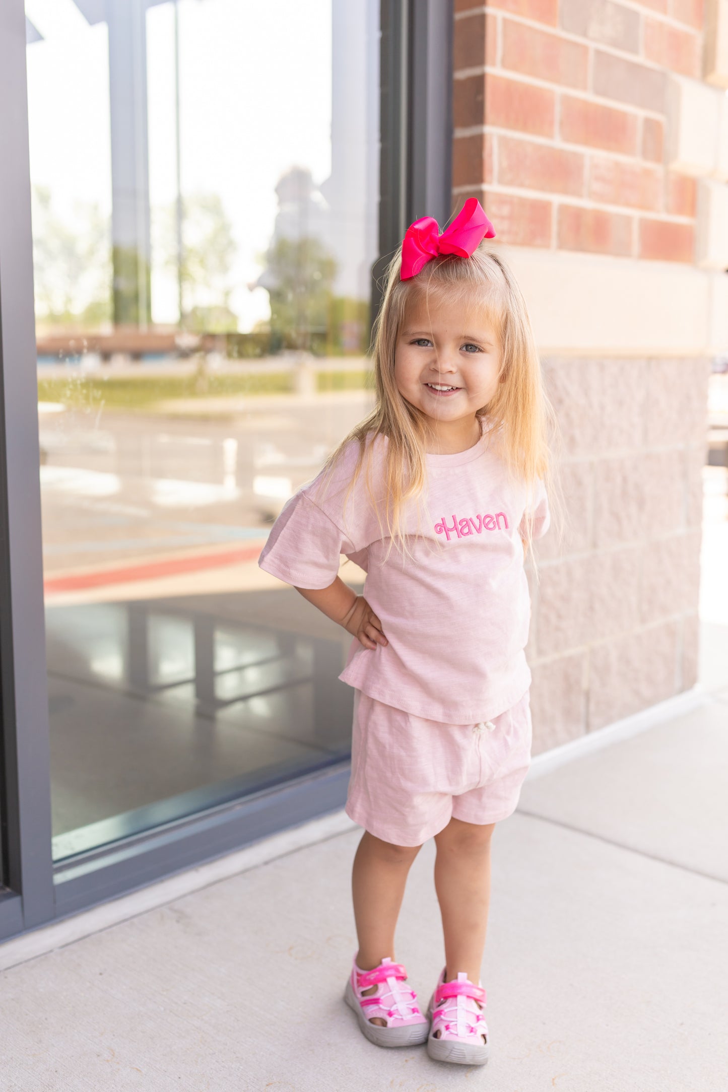 Custom Embroidered Organic Cotton Shorts Set - Pink