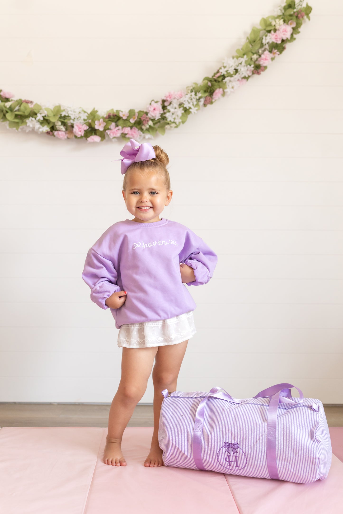 Custom Embroidered Seersucker Toddler Duffle Bag - Purple
