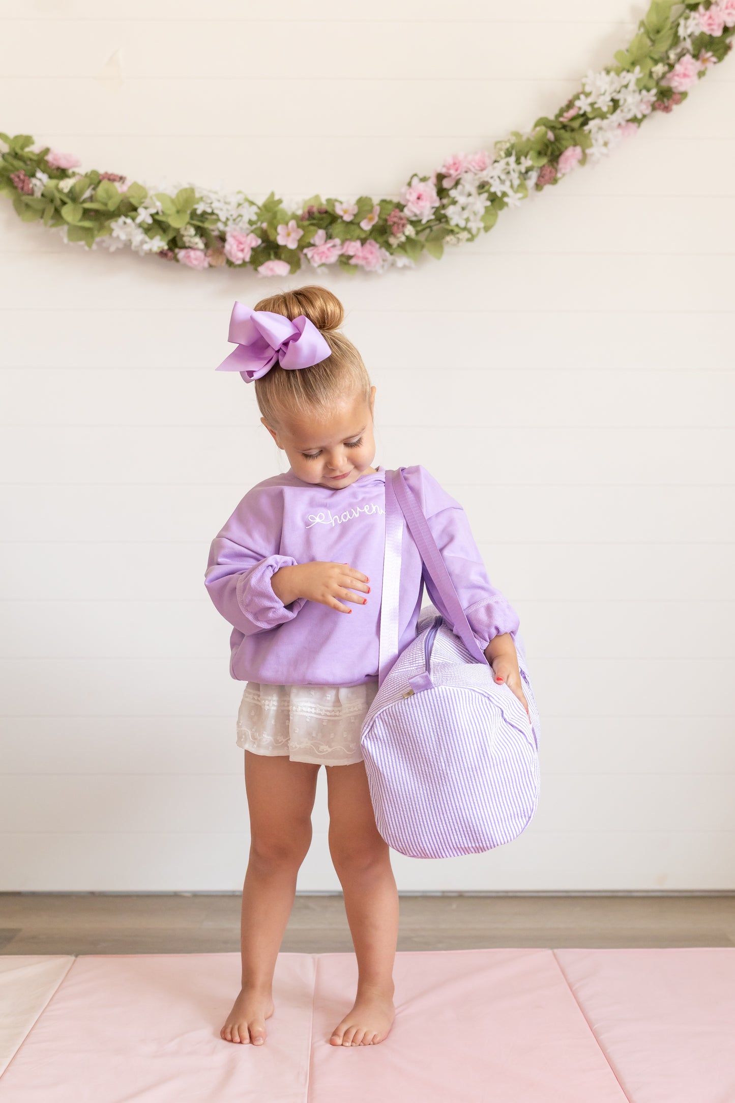 Custom Embroidered Seersucker Toddler Duffle Bag - Purple