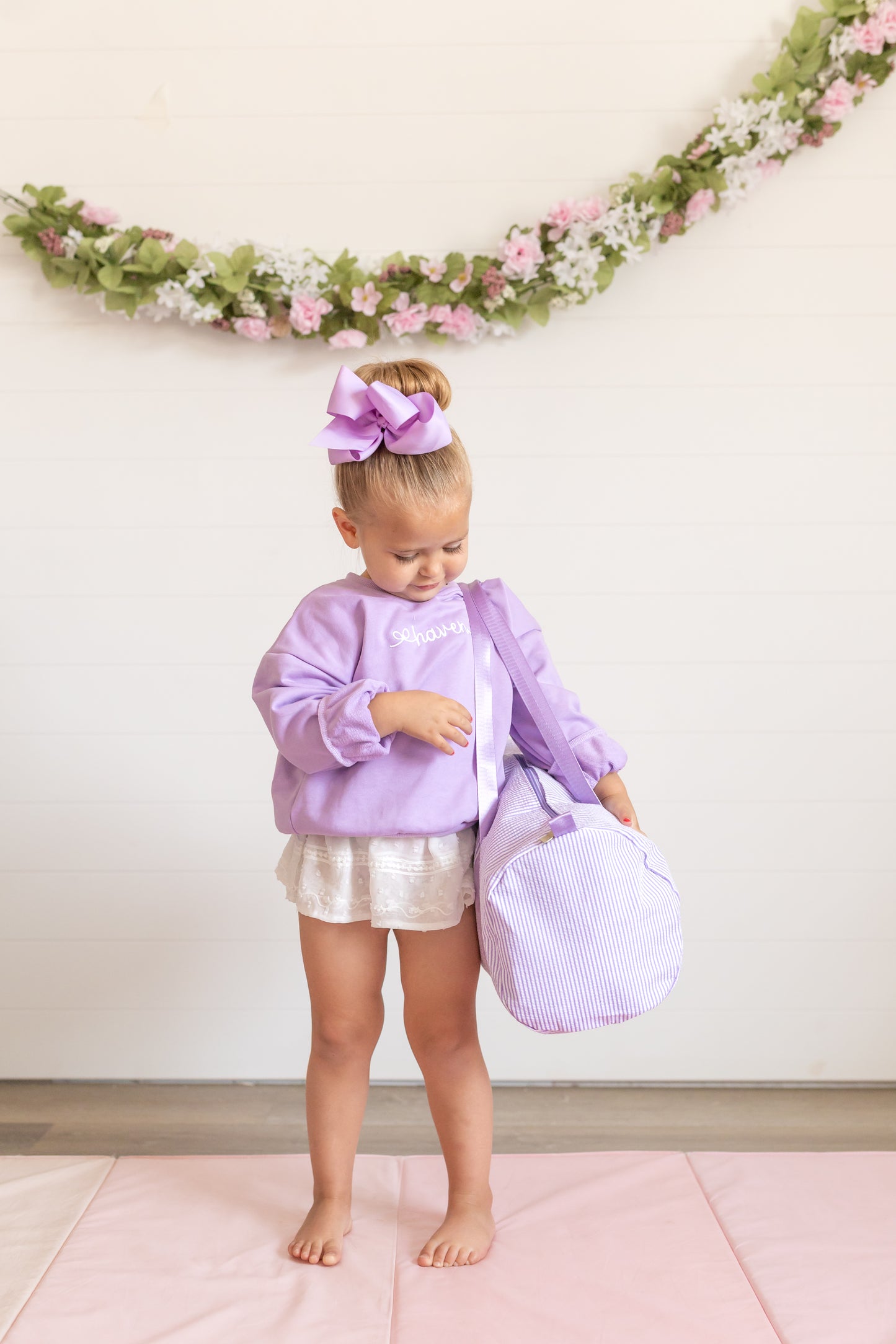 Custom Embroidered Seersucker Toddler Duffle Bag - Purple