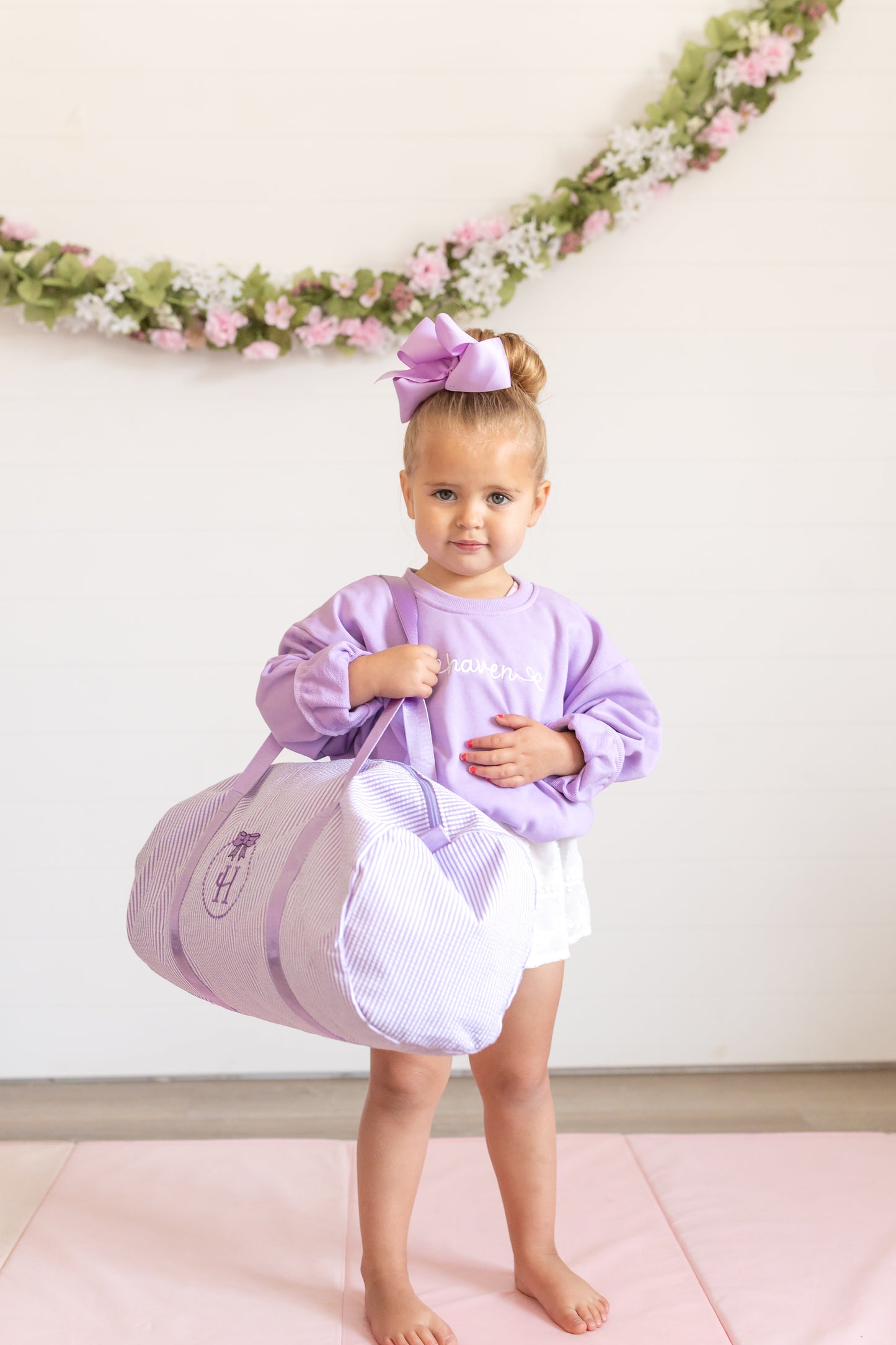 Custom Embroidered Seersucker Toddler Duffle Bag - Purple