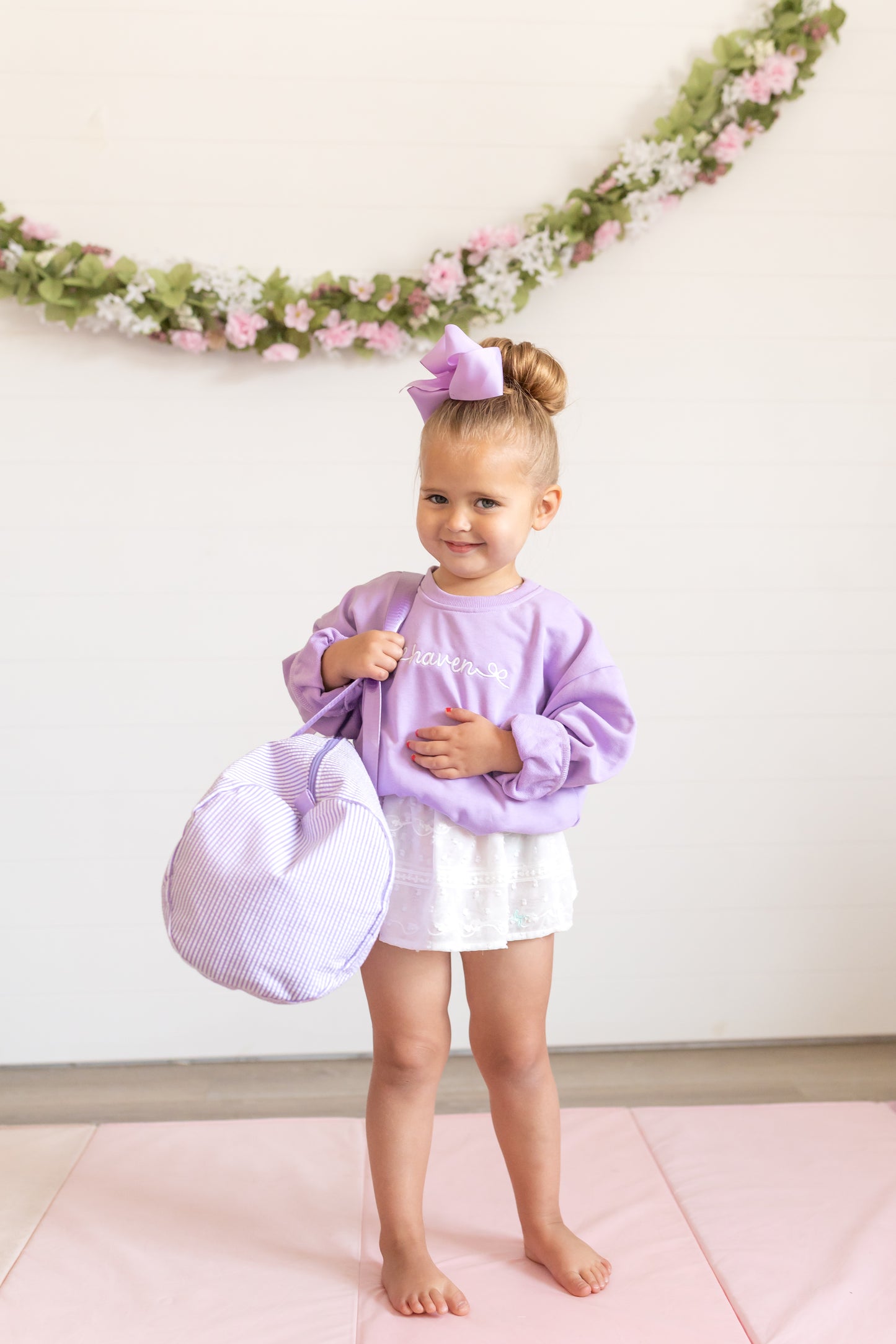 Custom Embroidered Seersucker Toddler Duffle Bag - Purple