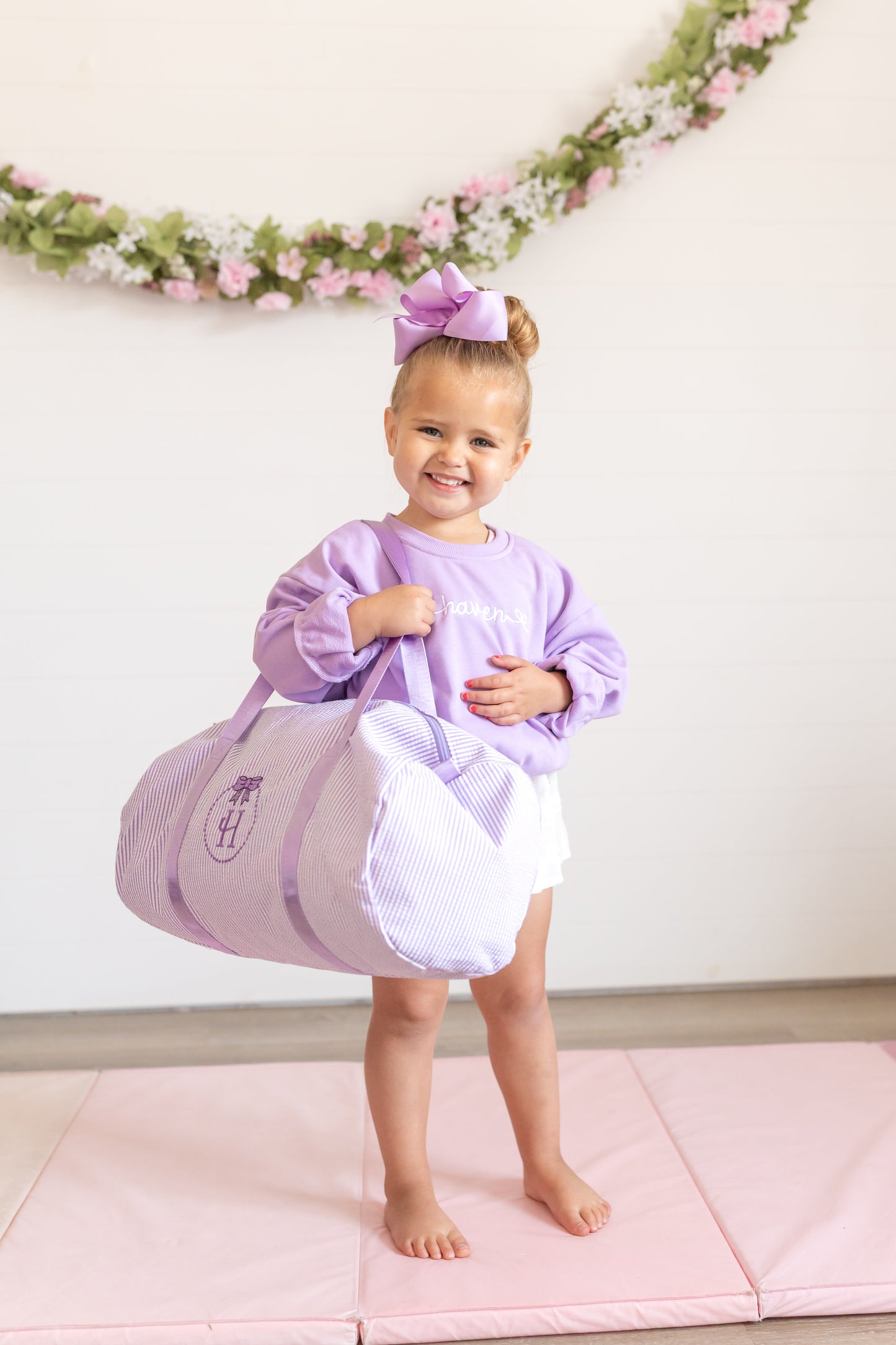 Custom Embroidered Seersucker Toddler Duffle Bag - Purple