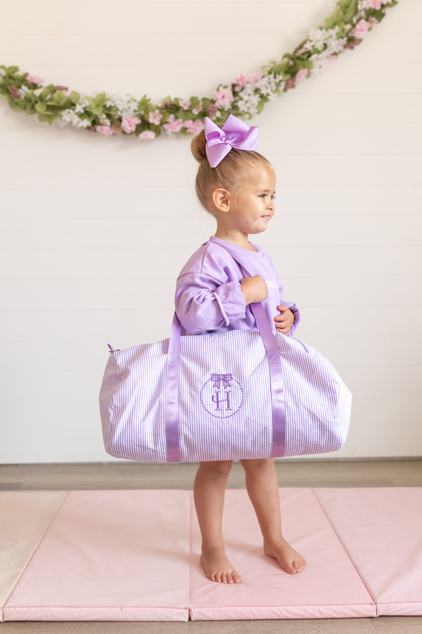 Custom Embroidered Seersucker Toddler Duffle Bag - Pink