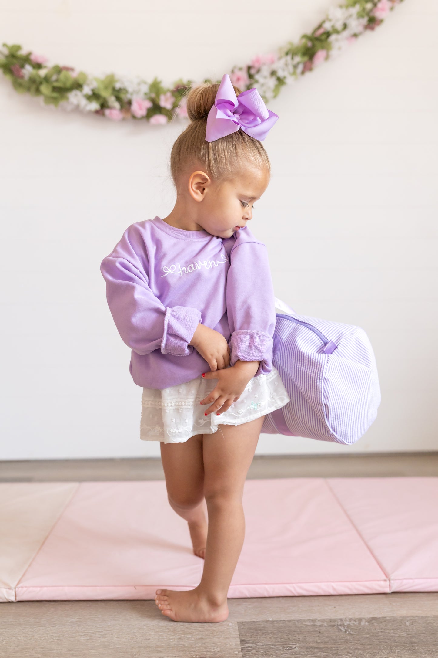 Custom Embroidered Seersucker Toddler Duffle Bag - Purple