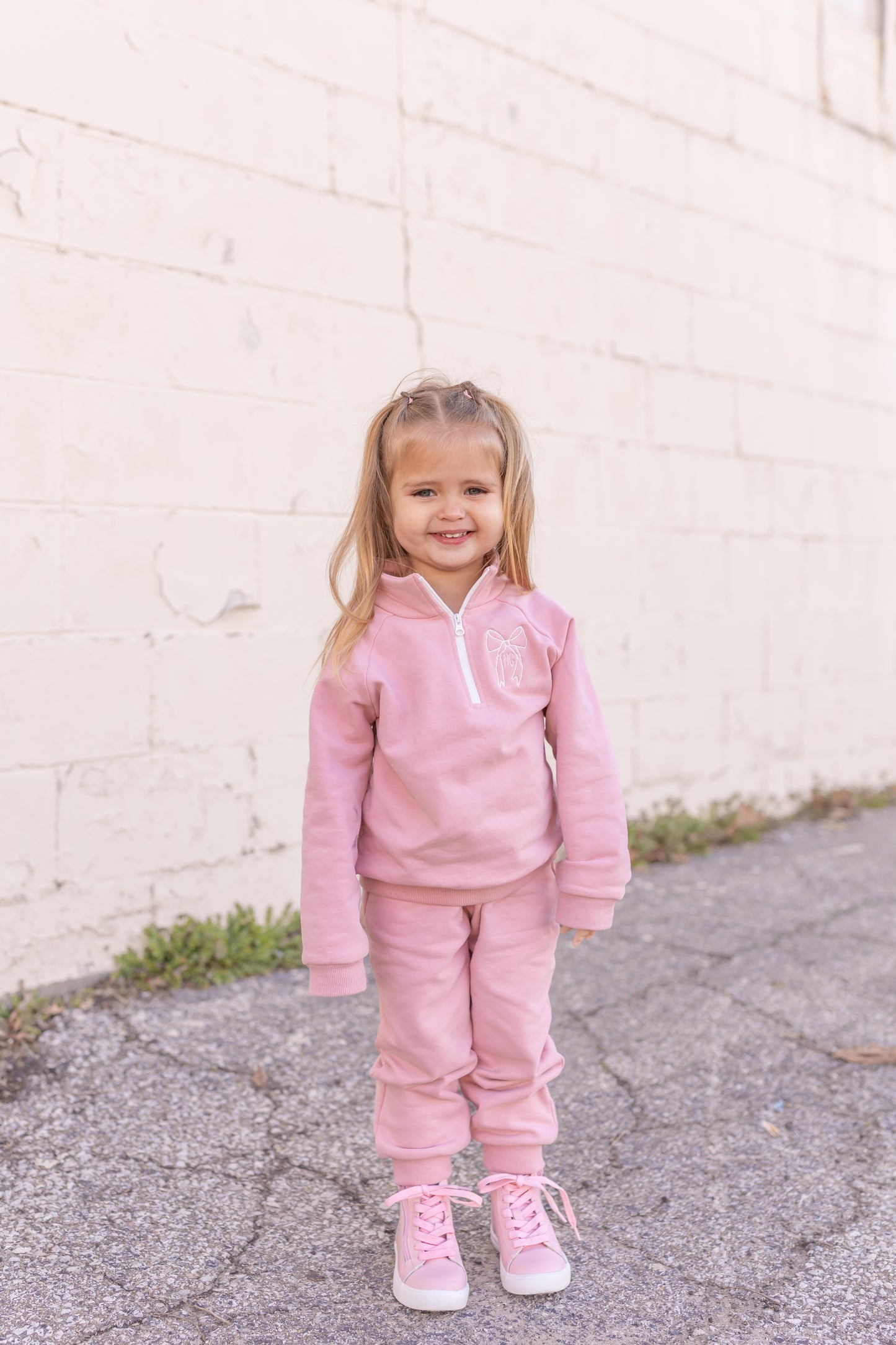 Custom Embroidered Organic Cotton Quarter Zip Set - Pink
