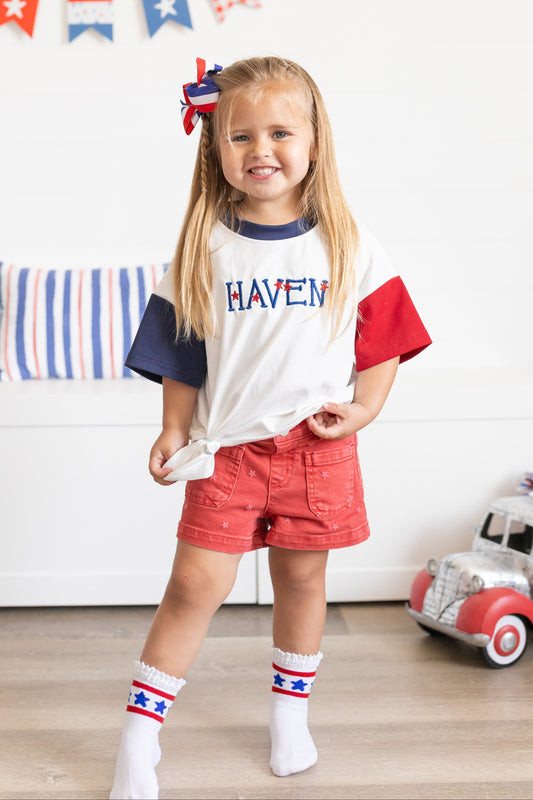 Custom Embroidered 4th of July Oversized Colorblock Tee