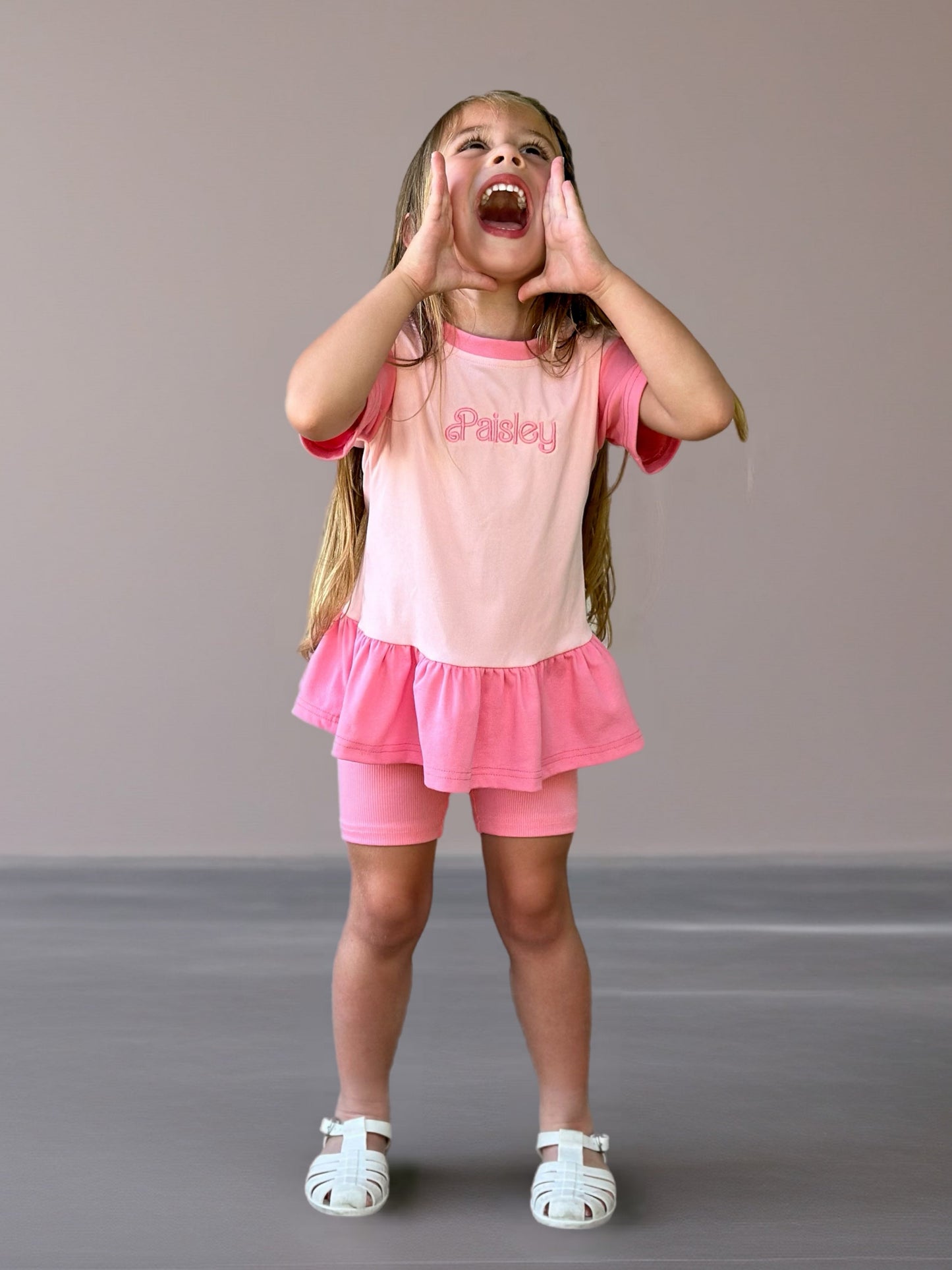 Custom Embroidered Colorblock Peplum Tee and Biker Shorts Set