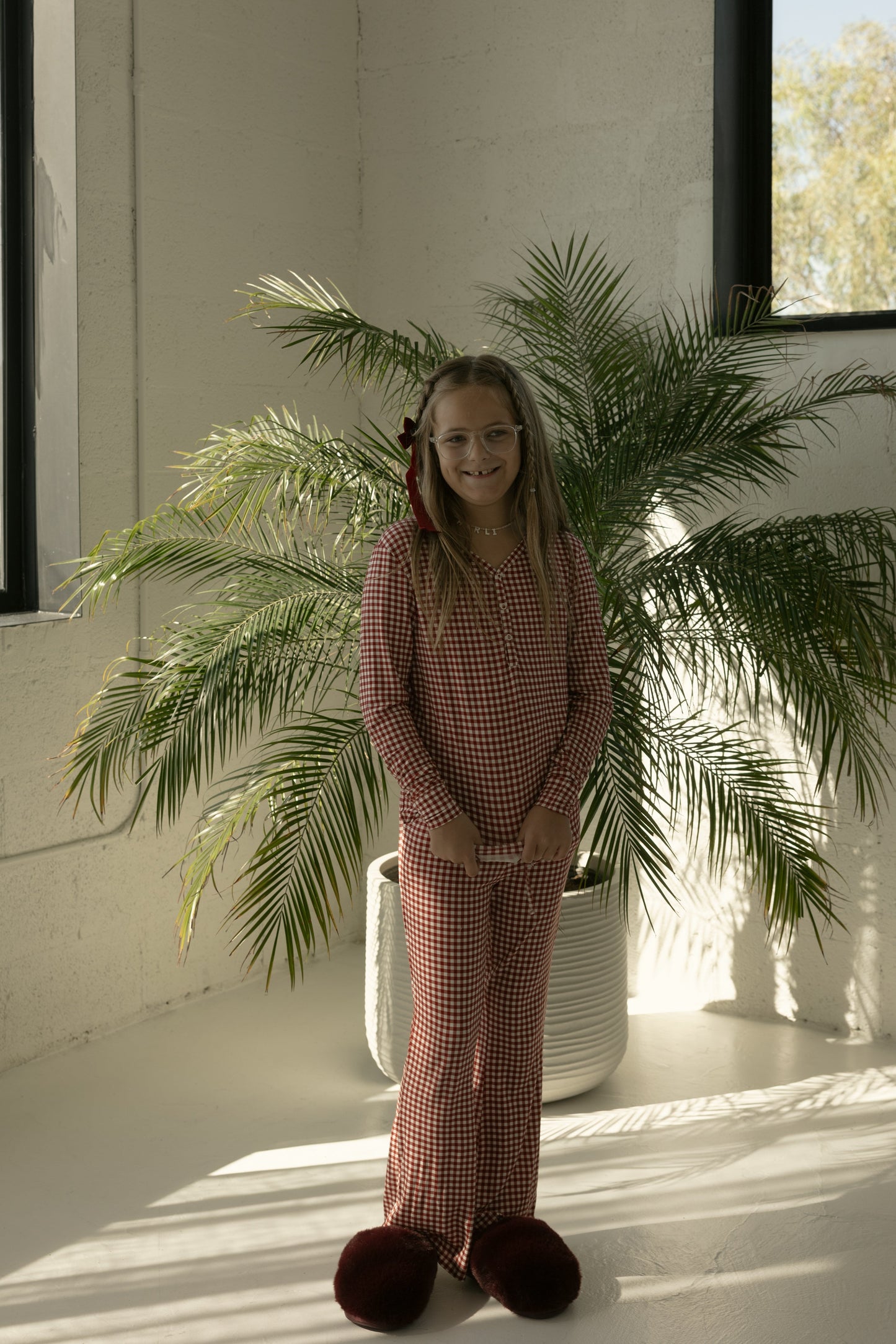 Pre-Teen Flare Bamboo Pajamas | Red Gingham