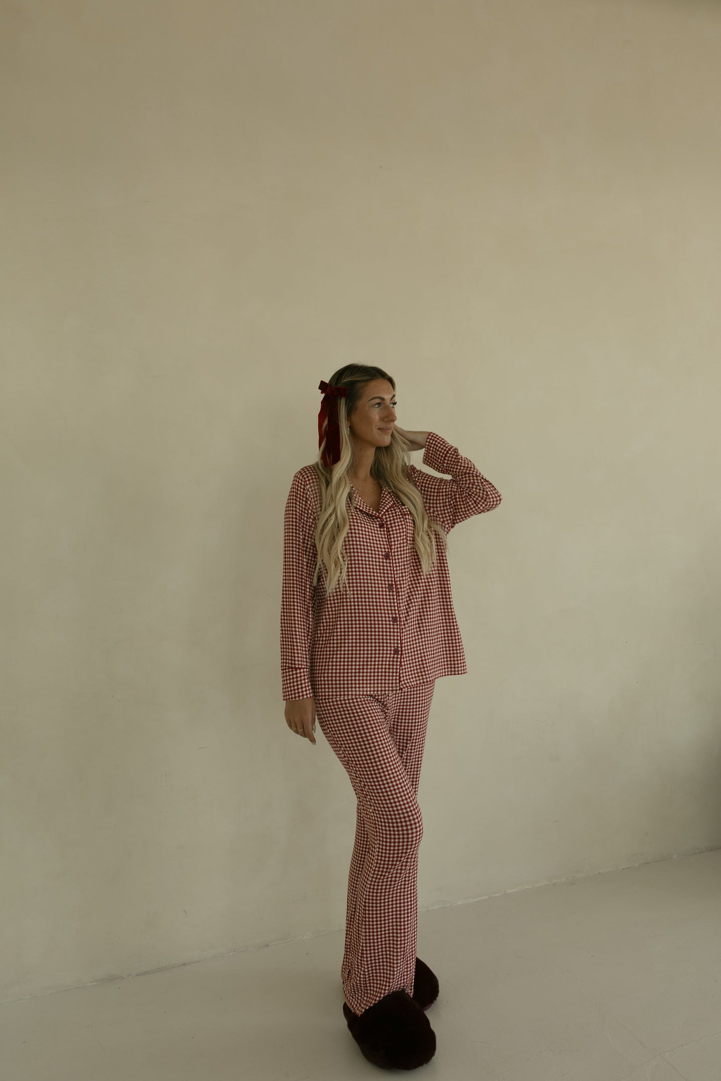 Long Sleeve Women's Bamboo Pajamas | Red Gingham