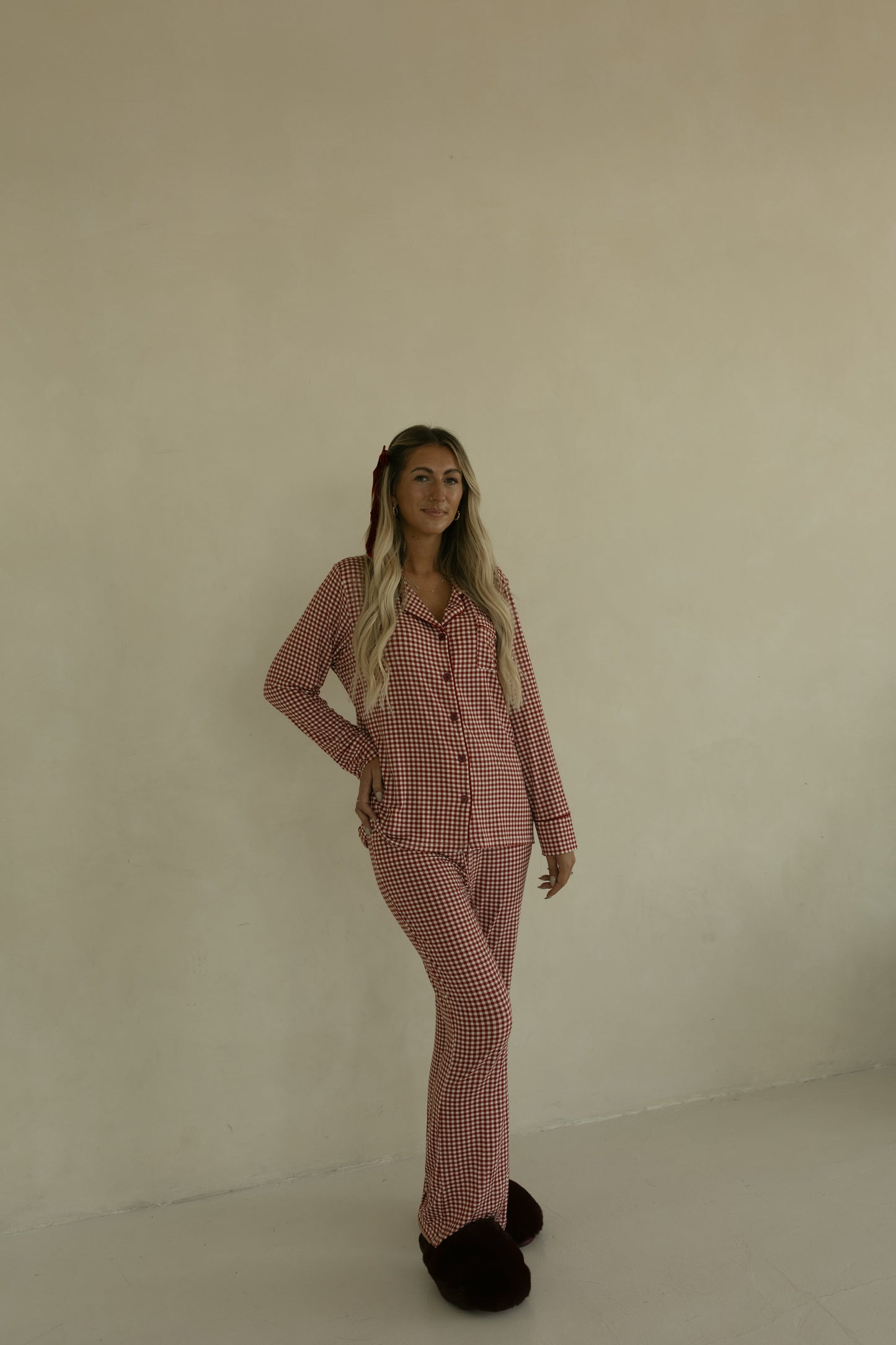 Long Sleeve Women's Bamboo Pajamas | Red Gingham