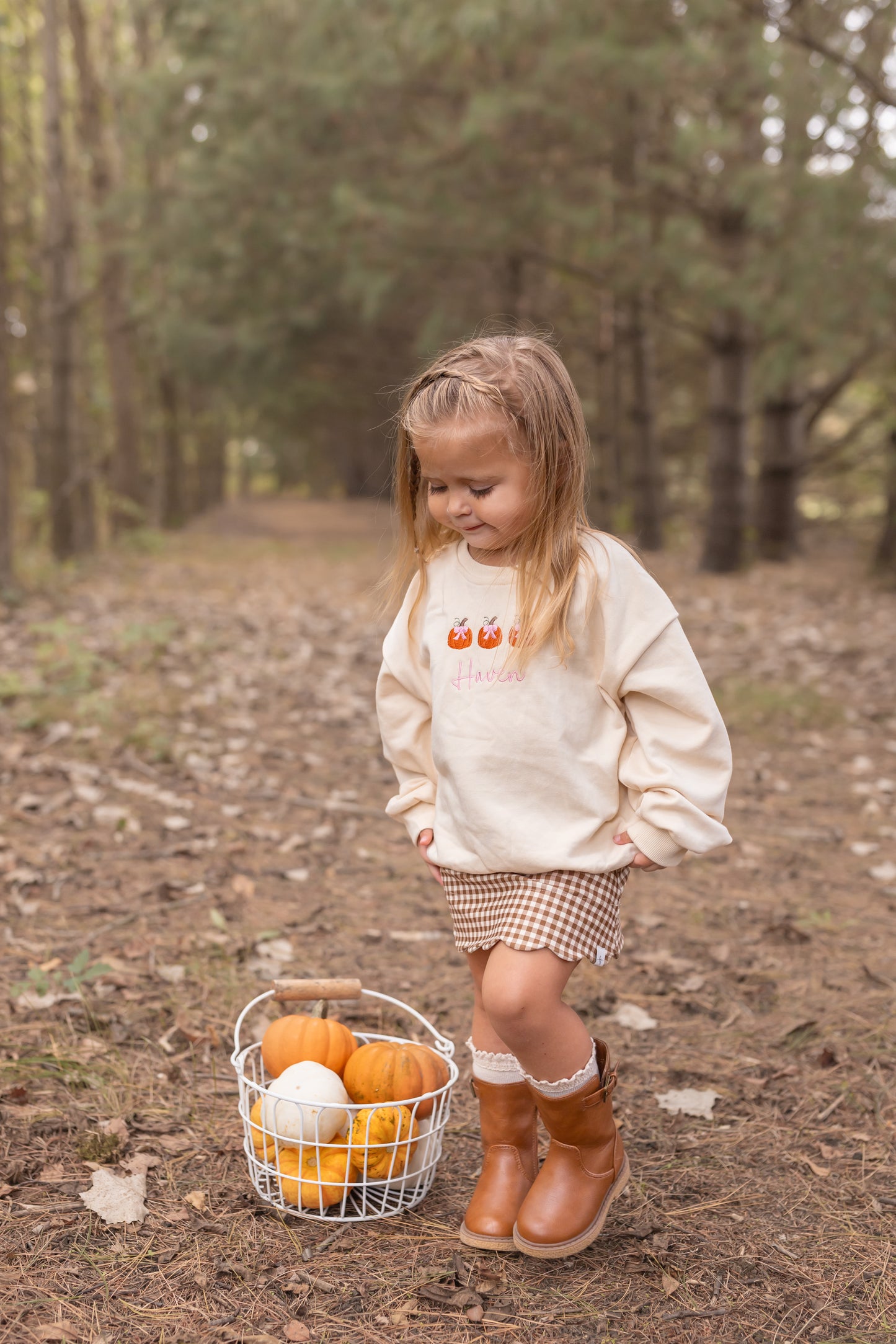 Benutzerdefiniertes Herbst-Sweatshirt mit Rundhalsausschnitt und Stickerei - Kürbisse