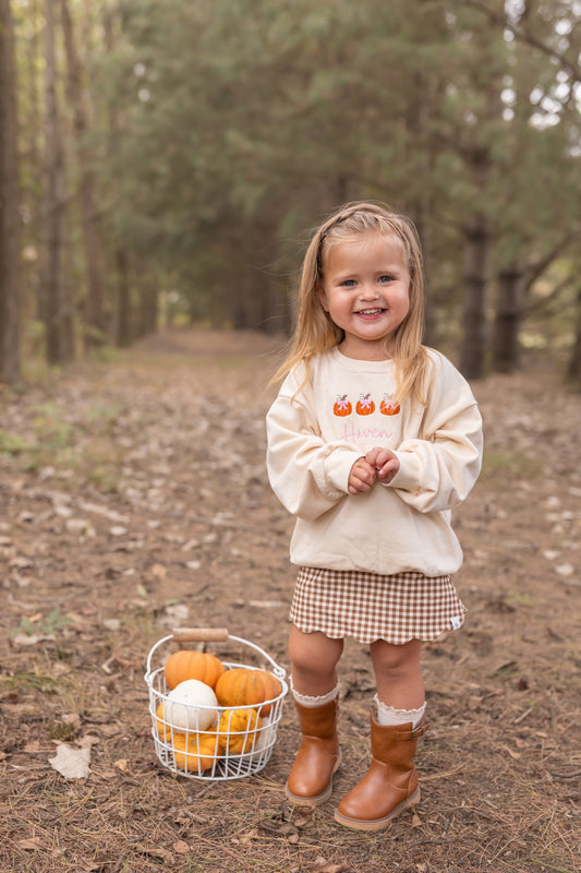 Benutzerdefiniertes Herbst-Sweatshirt mit Rundhalsausschnitt und Stickerei - Kürbisse