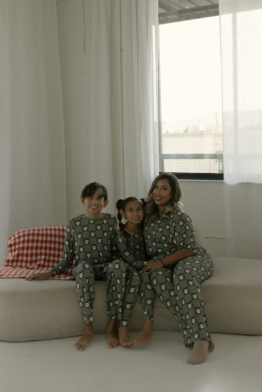 Women's Boxy Tee Lounge Set | Santa Checkerboard
