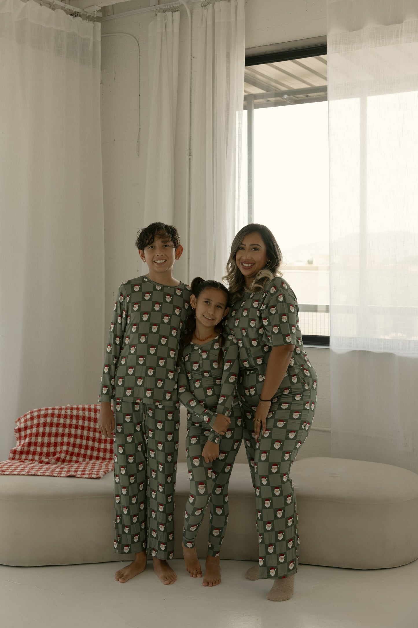 Women's Boxy Tee Lounge Set | Santa Checkerboard