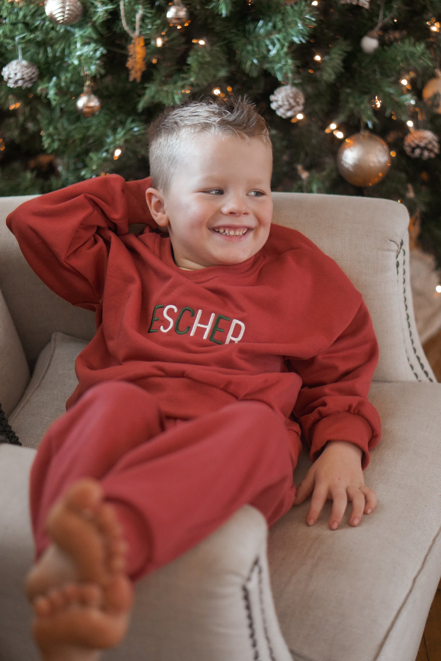 Custom Embroidered Christmas Sweatshirt or Sweatshirt Bubble Romper - Red